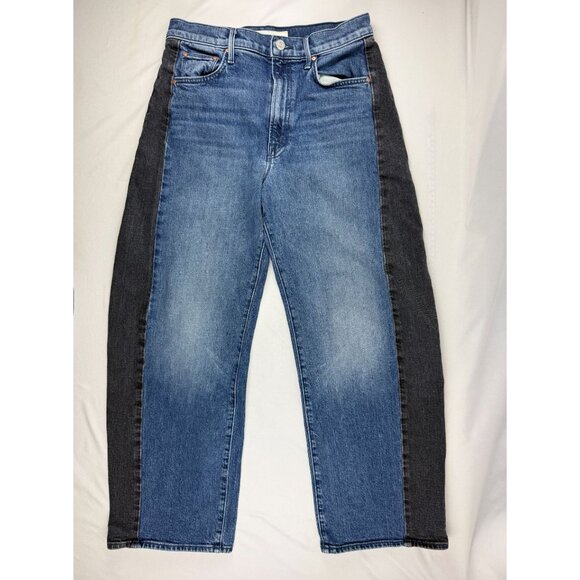 MOTHER Lil Half Pipe Flood High Waist Ankle Wide Leg Jeans Black and Blue Sz 27 - Picture 2 of 13
